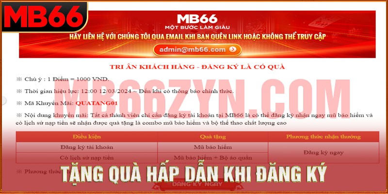 MB66 tri ân khách hàng tặng quà hấp dẫn khi đăng ký hội viên