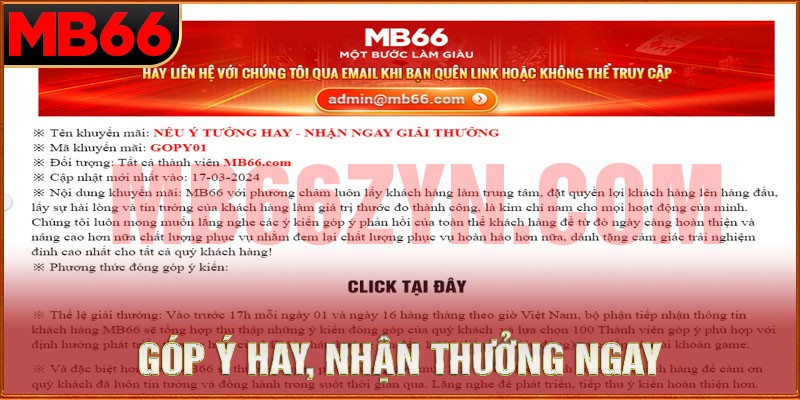 MB66 tri ân khách hàng tặng thưởng 1 triệu đồng đóng góp ý kiến hay